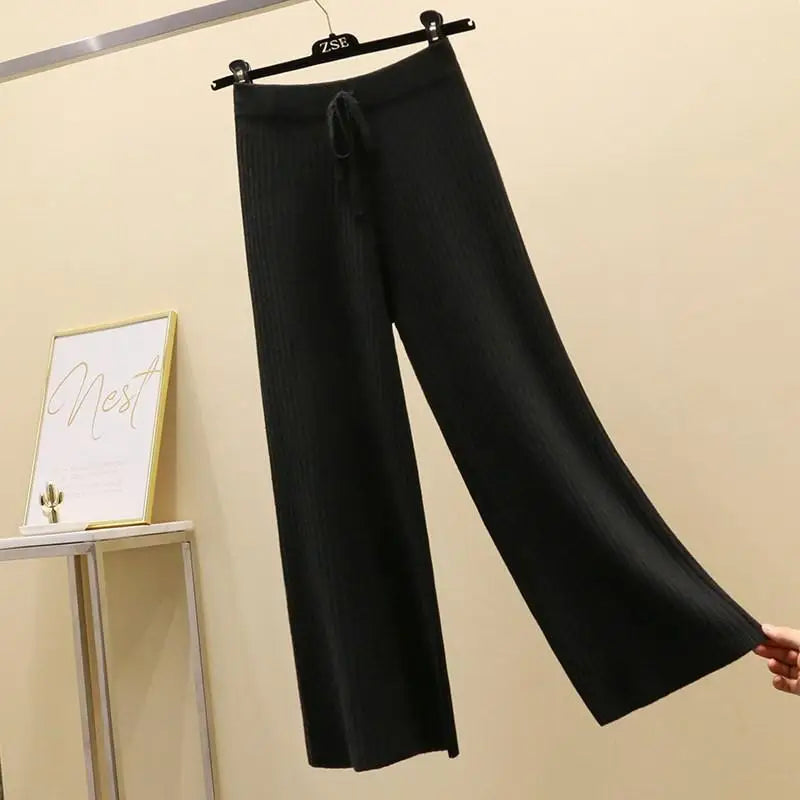 Draped Wide Leg Knit Pants - Emily