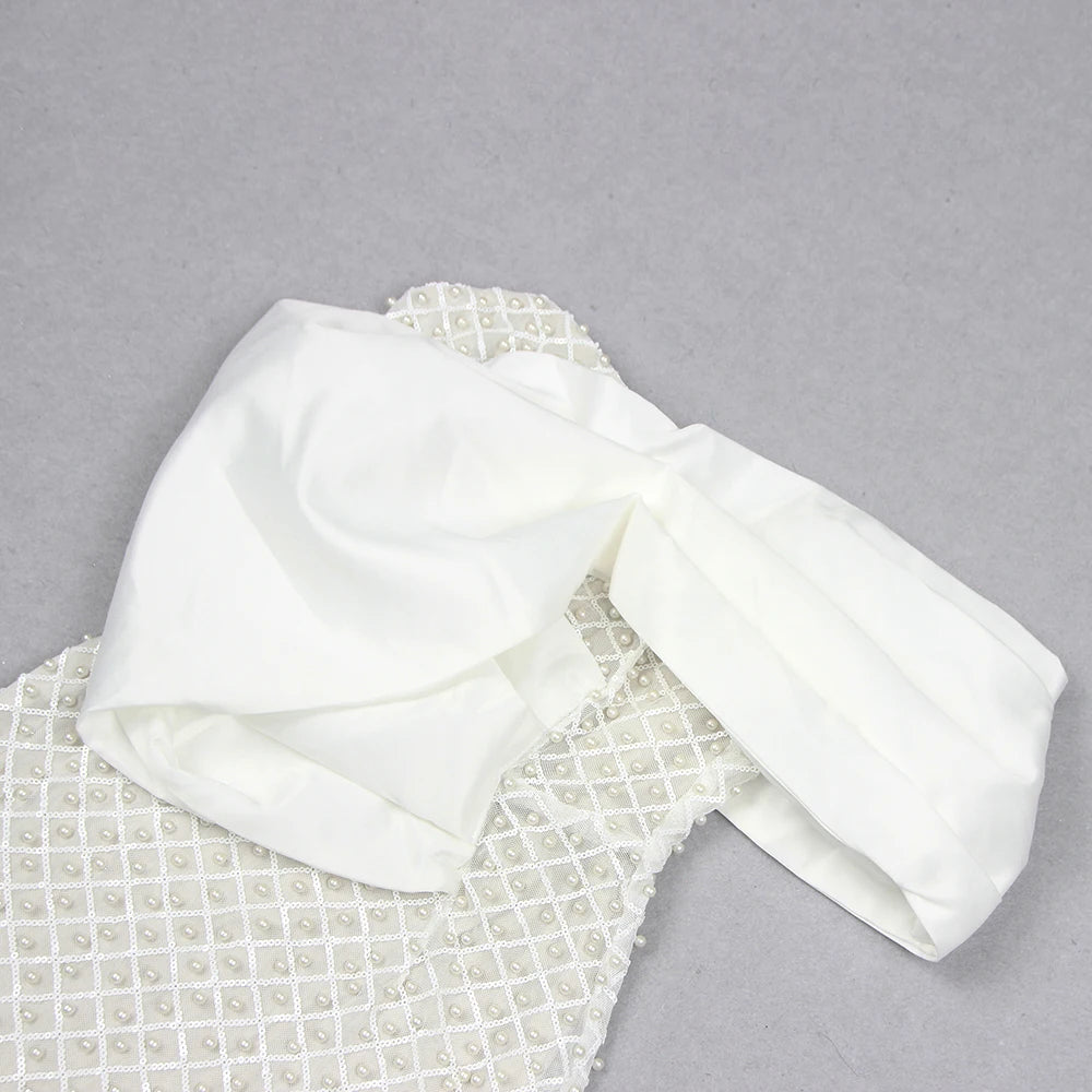 One Shoulder Beaded White Dress - Tania - Image 14
