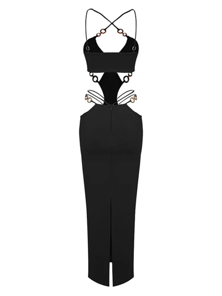 V Neck Backless Cut Out Dress - Aura - Image 9