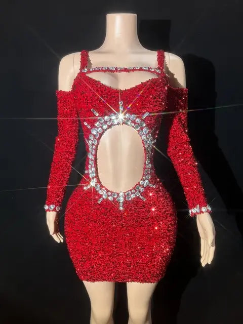 Sparkly Rhinestones Hollow Out Dress - Nyan - Image 4