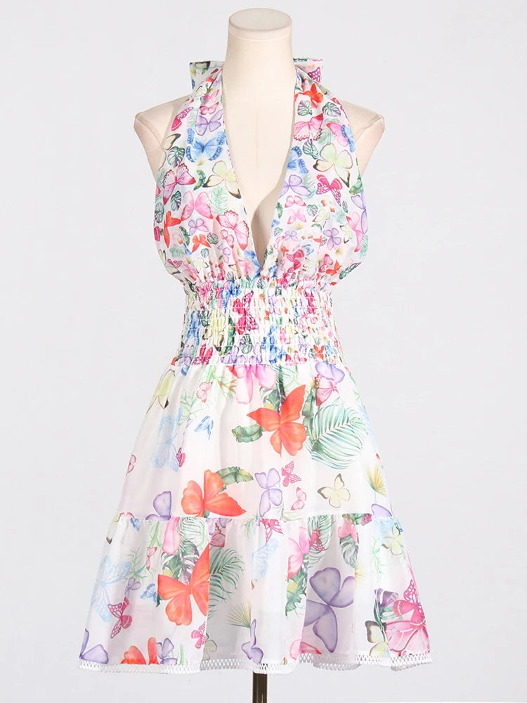 Backless Printing Halter Dress - Kira