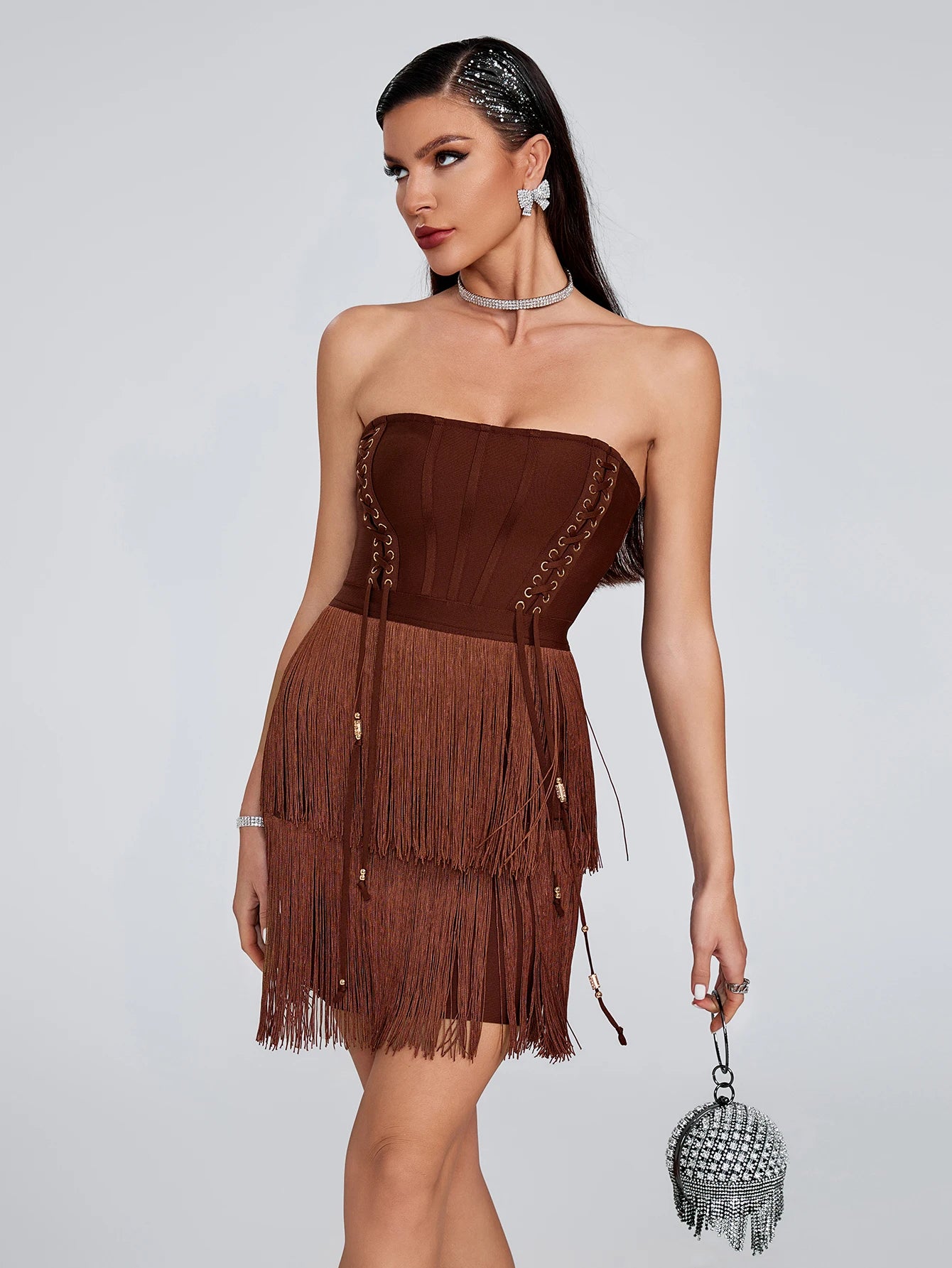 Brown Tassel Bandage Dress - Laine - Image 2