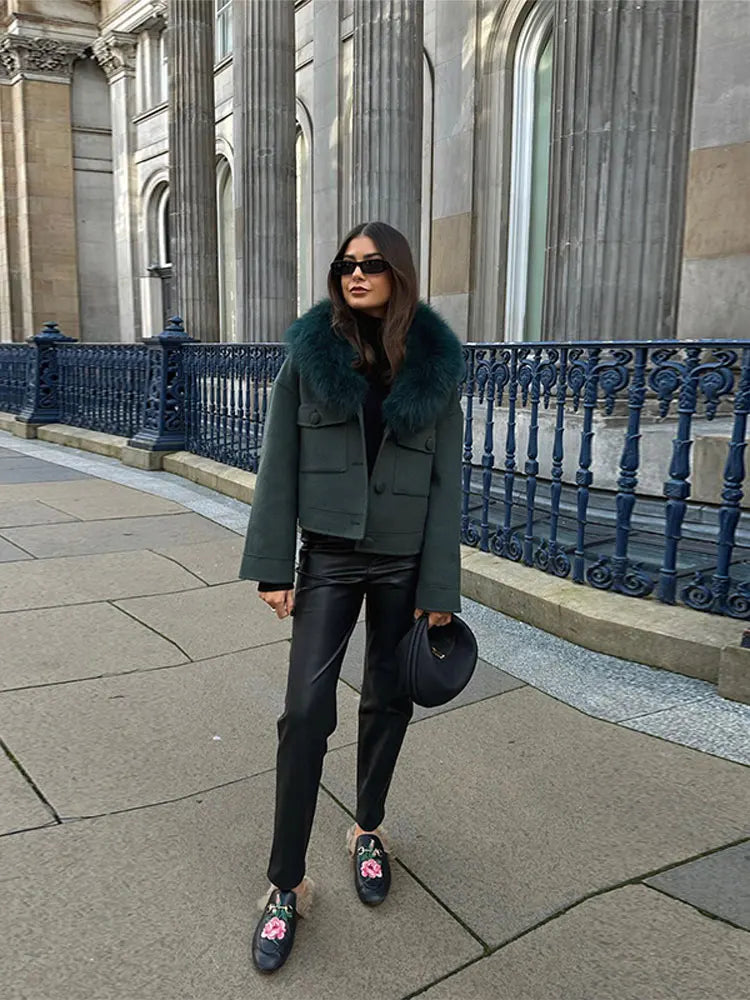 Elegant Fur Collar Trench Coat - Randa - Image 6