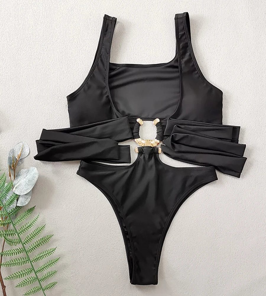 Sexy Black Knotted One Piece Swimsuit - Clea