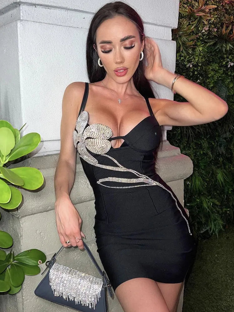 Crystal Flower Bodycon Bandage Dress - Garden