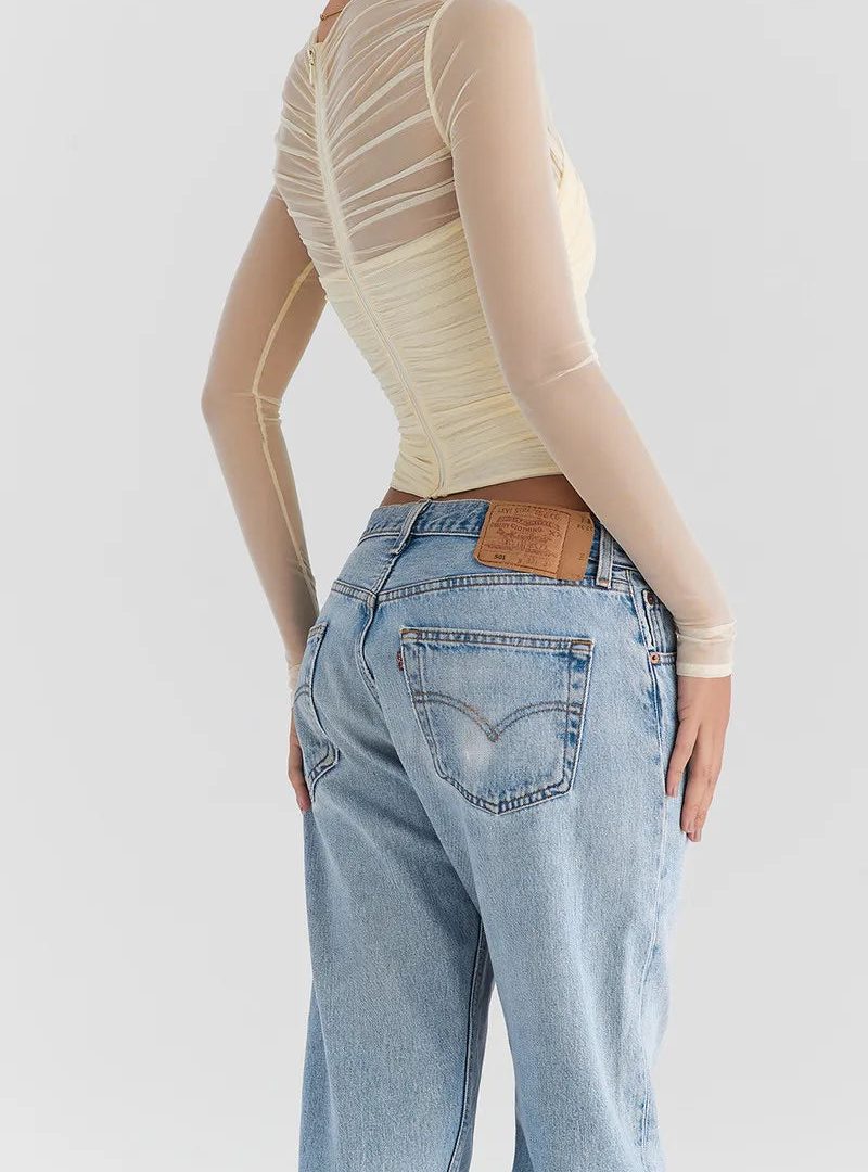 Sheer Mesh Long Sleeve Tops - Jenna