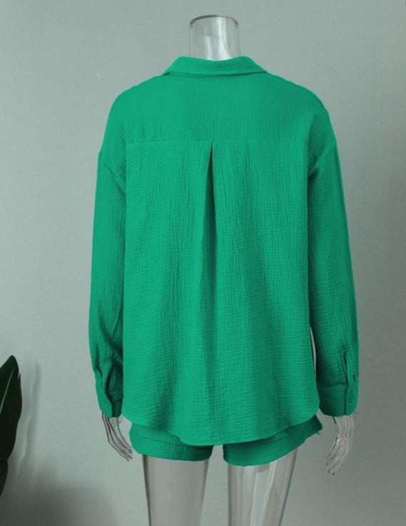 Oversized Long Sleeve Shirt 2 Piece Sets - Lila - Image 2