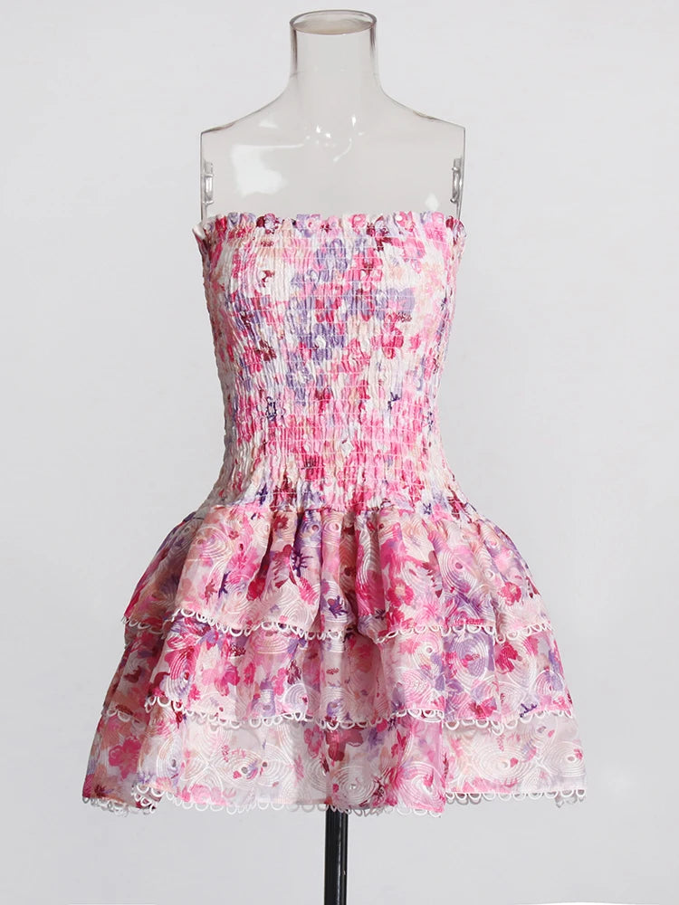 Flower Printing Elastic Dress - Akira