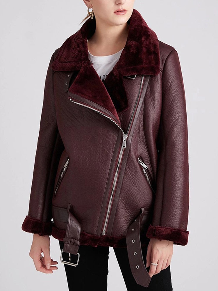 Thick Faux Leather Fur Sheepskin Jacket - Nelly - Image 3