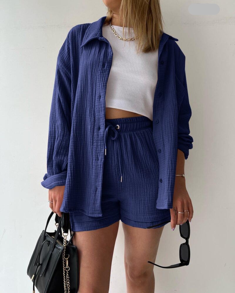 Oversized Long Sleeve Shirt 2 Piece Sets - Lila - Image 4