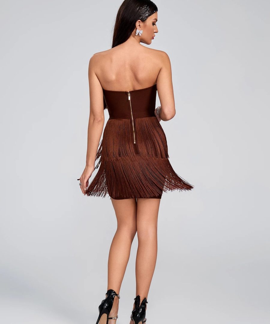 Brown Tassel Bandage Dress - Laine