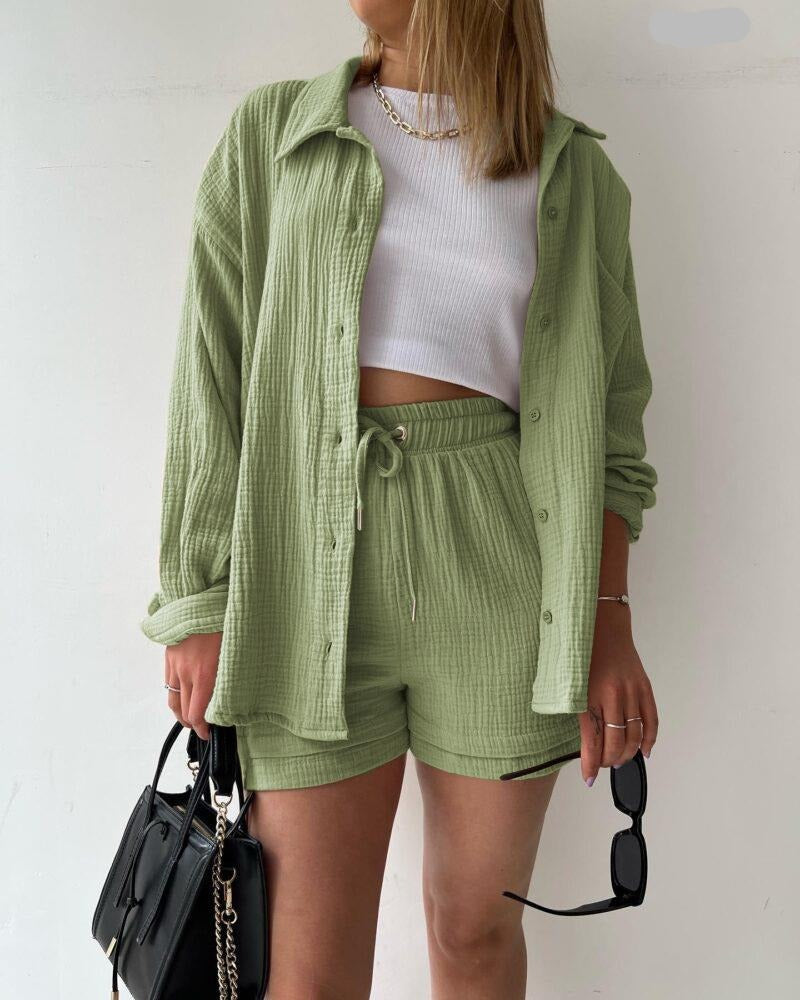 Oversized Long Sleeve Shirt 2 Piece Sets - Lila - Image 17