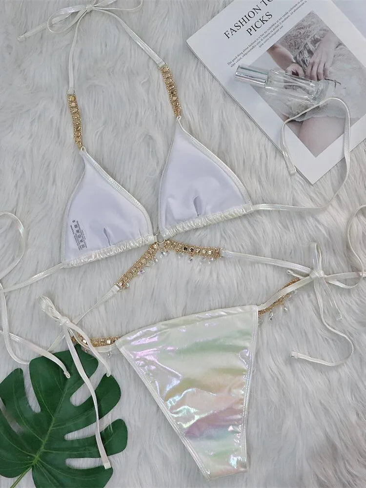 Luxury Rhinestone Criss Cross bikini Set - Alure - Image 4
