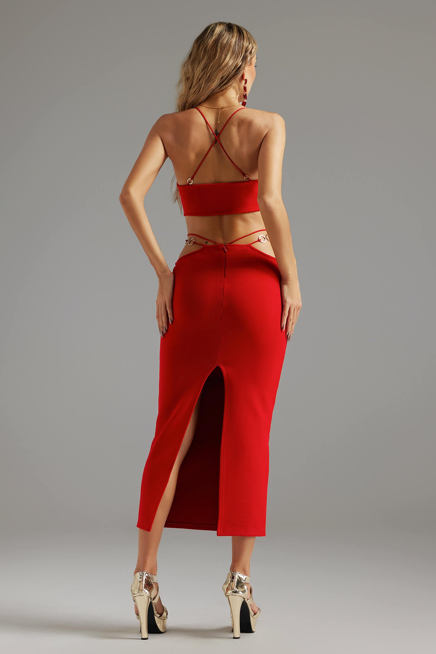 V Neck Backless Cut Out Dress - Aura - Image 16