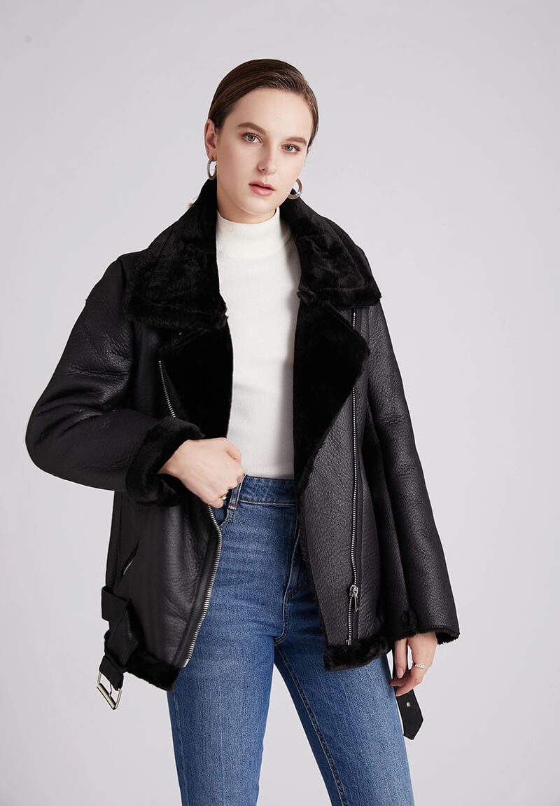 Thick Faux Leather Fur Sheepskin Jacket - clarice - Image 4