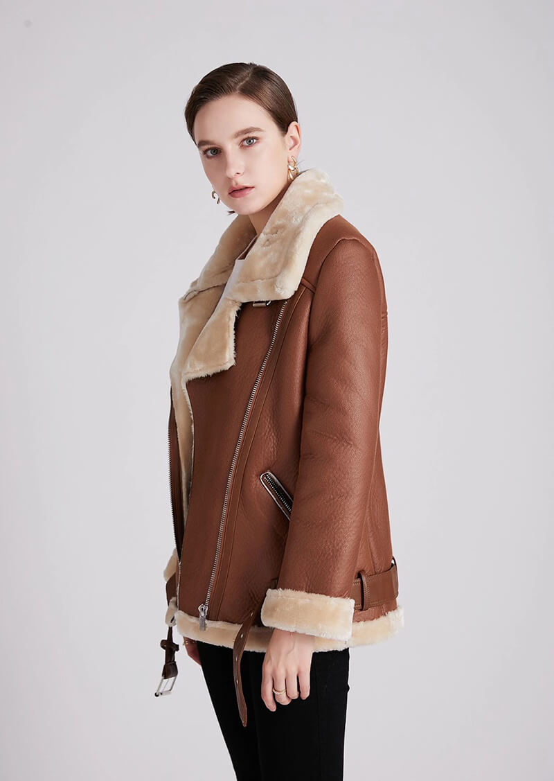 Thick Faux Leather Fur Sheepskin Jacket - Janice - Image 10