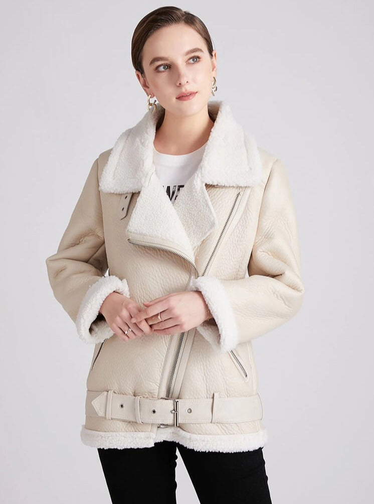 Thick Faux Leather Fur Sheepskin Jacket - Janice - Image 9