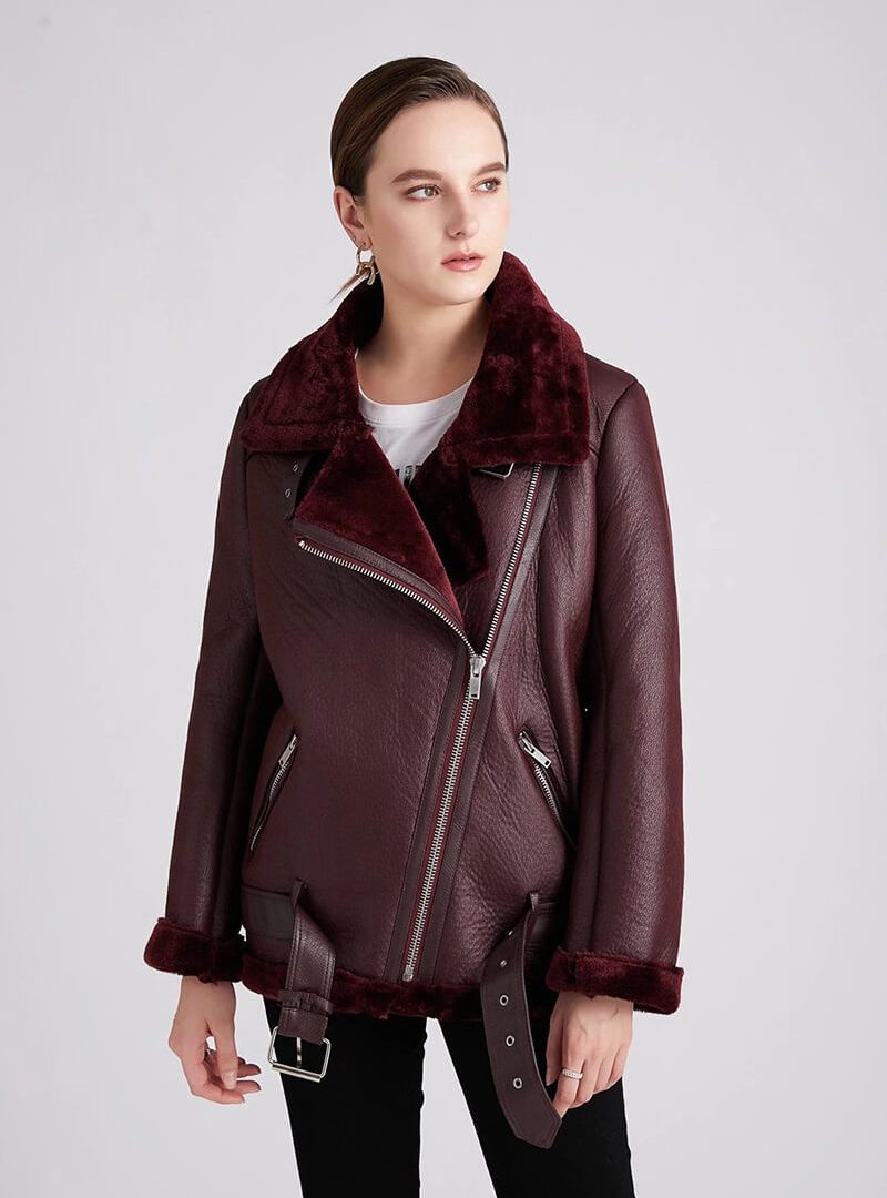 Thick Faux Leather Fur Sheepskin Jacket - Nelly