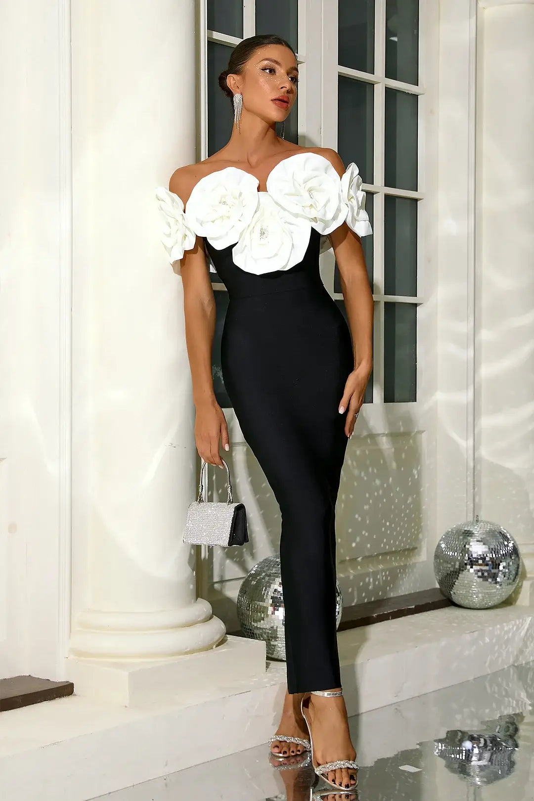 Off Shoulder Flower Bandage Dress - Surian - Image 11