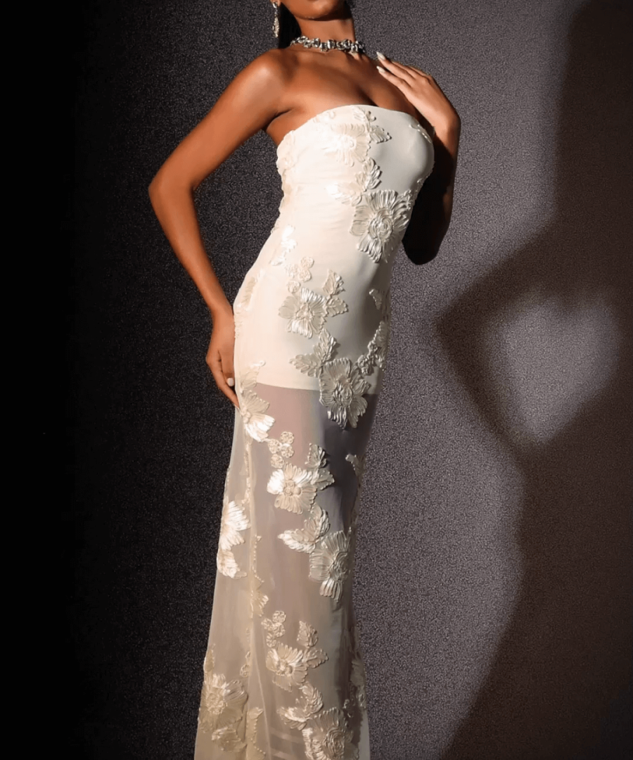 Strapless Embroidery Long Dress - Biana