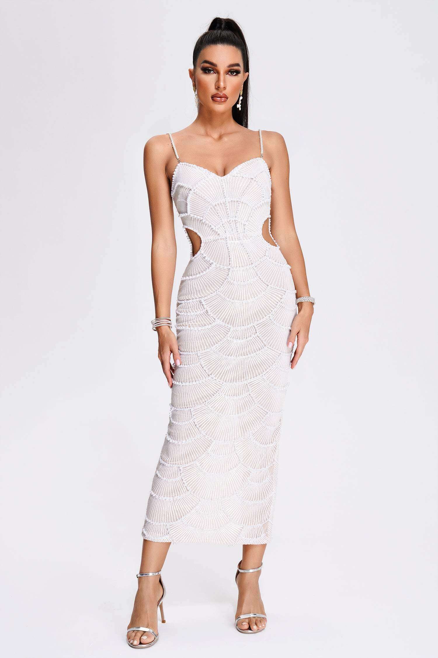 Luxury White Pearl Beading Dress - Thalia - Image 10