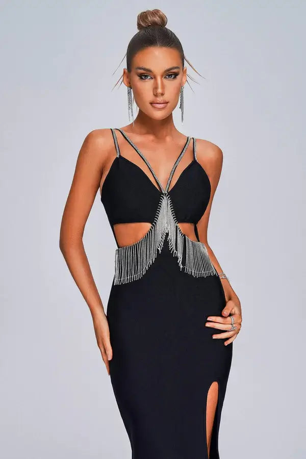 Deep V Neck Beading Bandage Dress - Sarah - Image 5