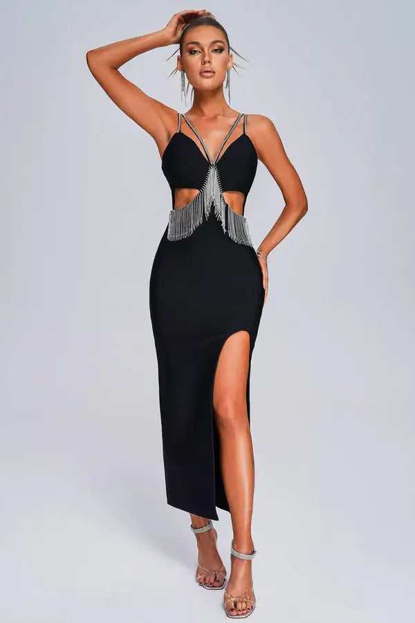 Deep V Neck Beading Bandage Dress - Sarah - Image 4