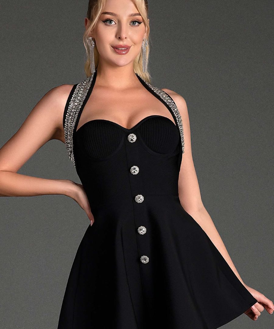 Backless Halter Buttons Dress - Saona