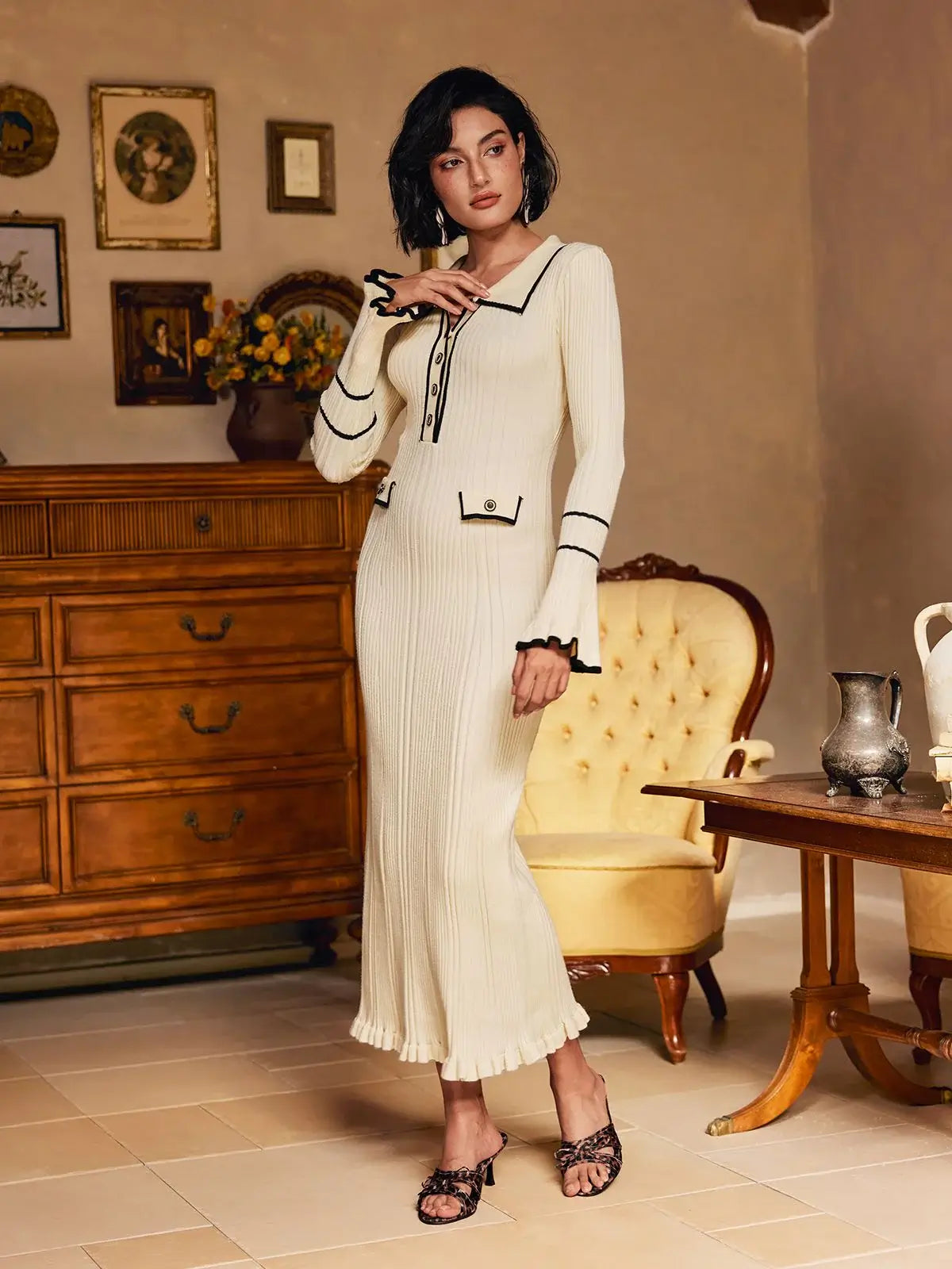 Ruffled Ribbed Knit Dress - Stacy - Image 9