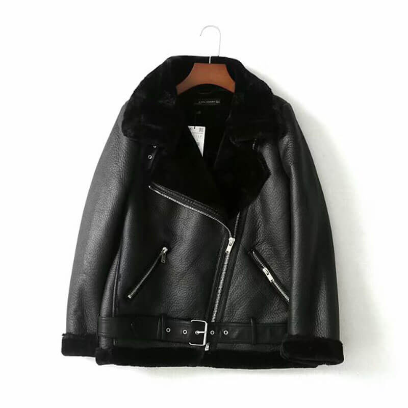 Premium Women' Faux Shearling Moto Jacket